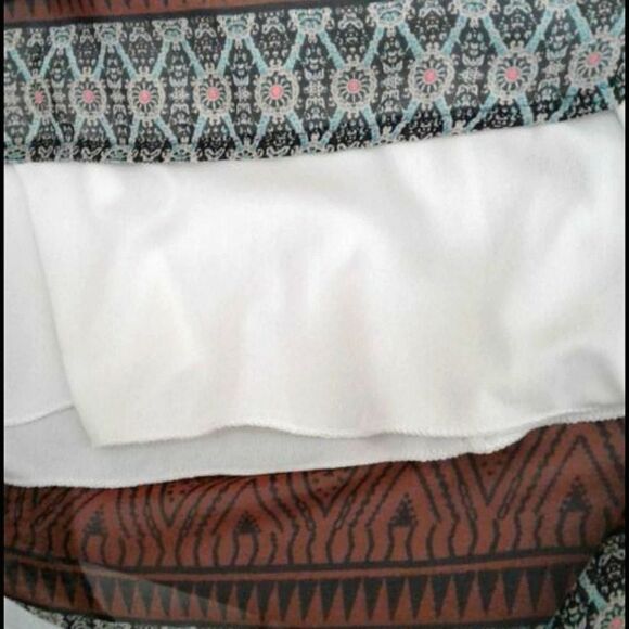 Everly Boho Gypsy Green & Brown 3/4 Sleeve Flowy Chic Mini Dress - Picture 7 of 9